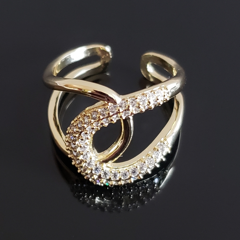 14K gold-filled double ring zircon adjustable ring